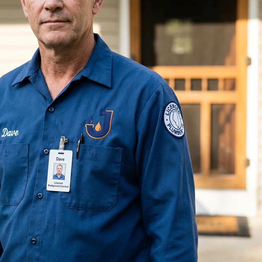 Licensed plumber showing ID badge in Arkoma, OK