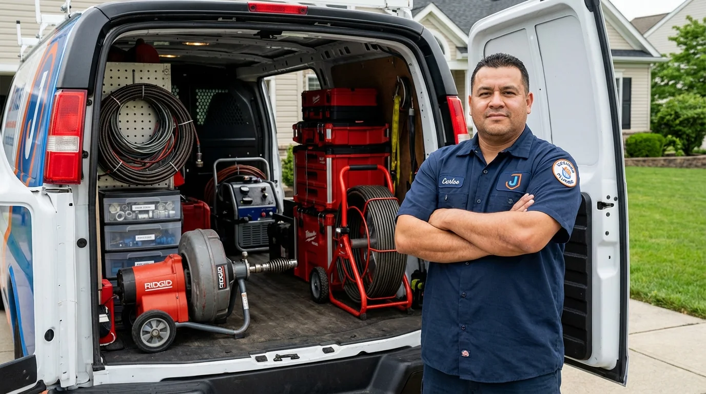 Professional drain cleaning equipment and Johns Plumbing LLC plumber in Arkoma