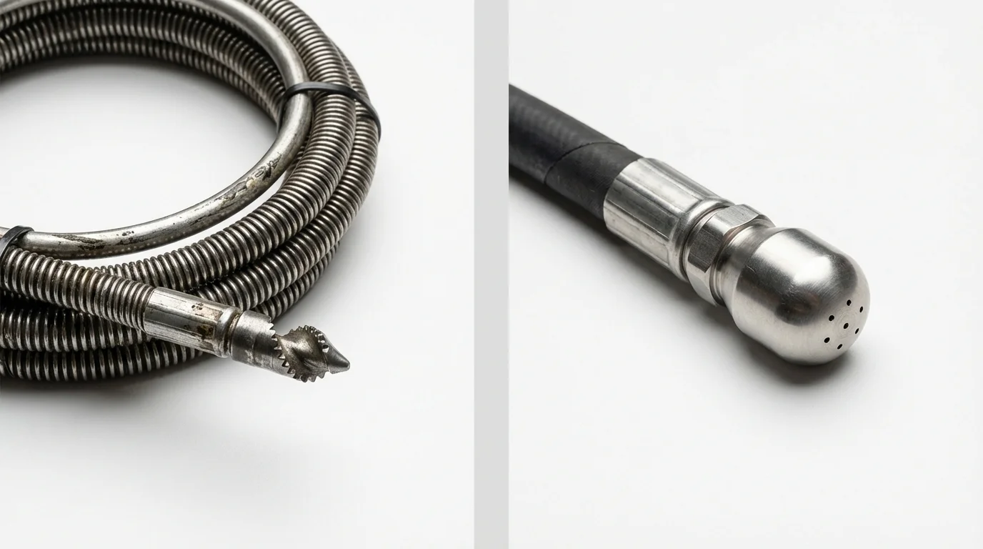 Drain snake cable and hydro jetting nozzle used for drain cleaning in Arkoma, OK