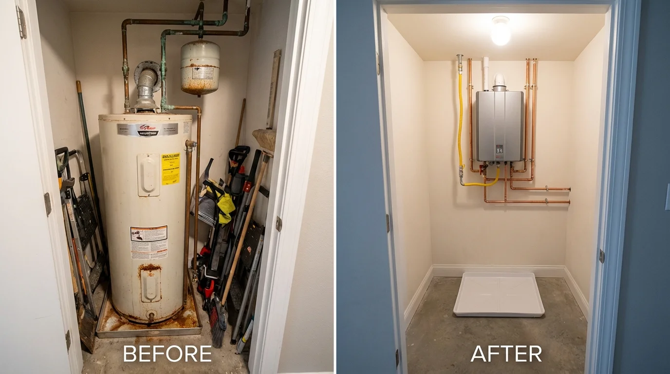 Tank water heater versus wall-mounted tankless unit comparison for Arkoma, OK homeowners