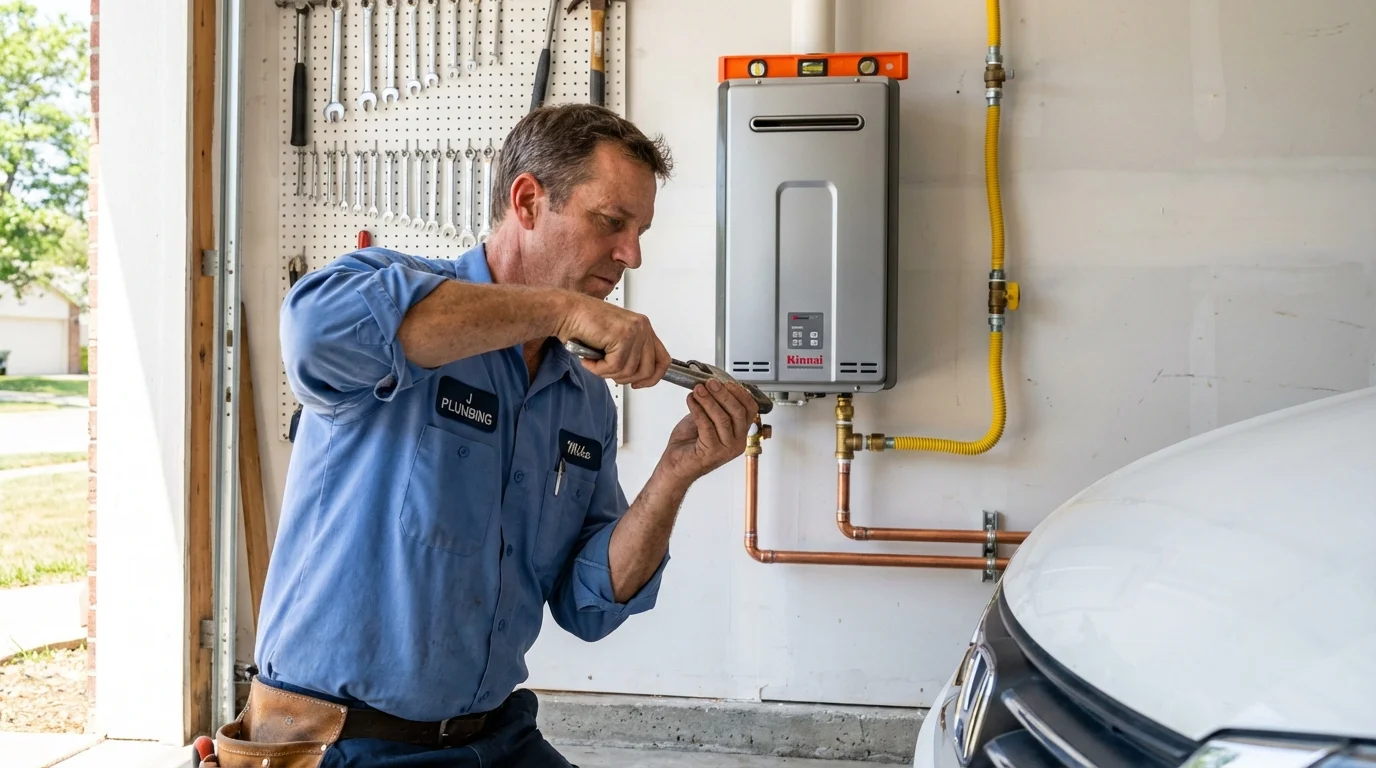 Tankless water heater installation by a Johns Plumbing LLC plumber in Arkoma