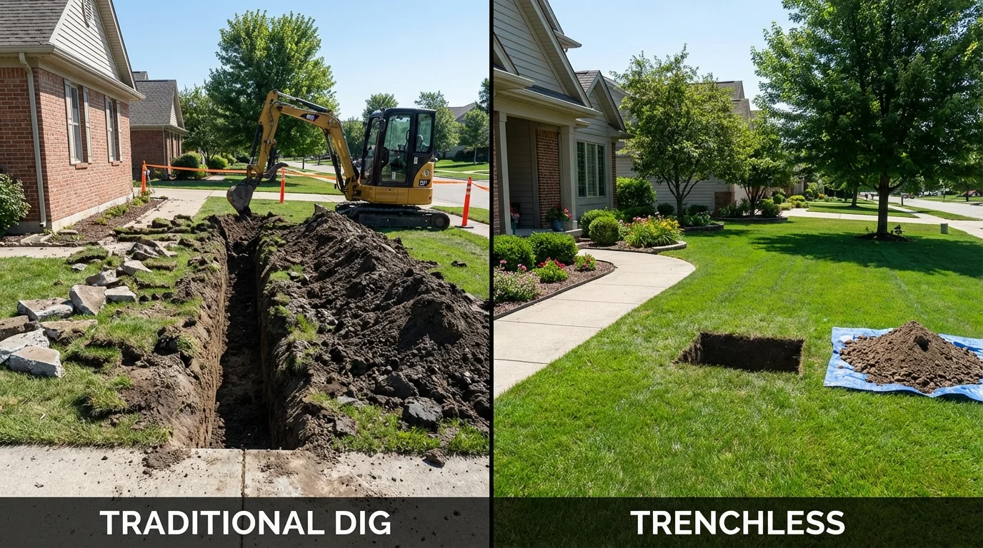 Trenchless sewer repair with minimal yard damage versus traditional excavation in Arkoma, OK